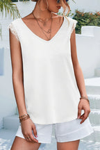 Lace Detail Eyelash Trim V-neck Tank (5)