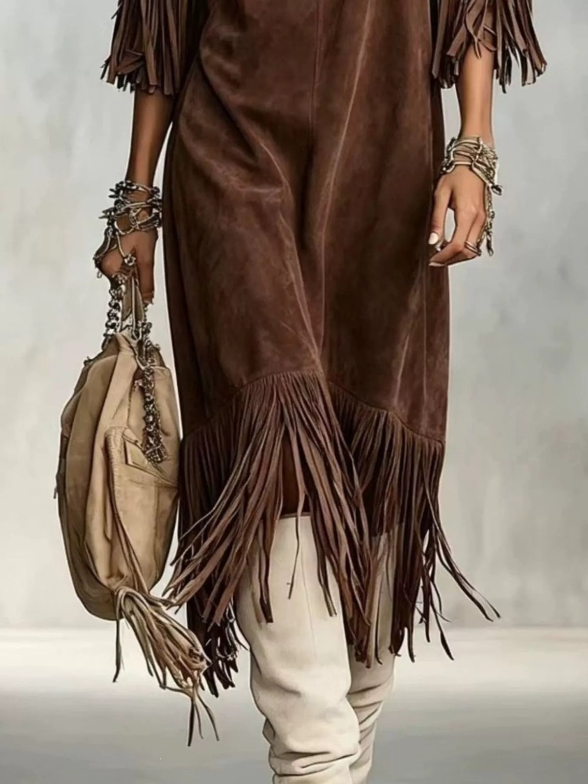 Fringed Round Neck Midi Dress (6)