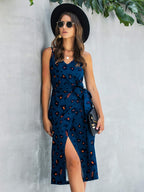 Printed Tie-waist Spaghetti Strap Dress (6)