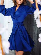 Satin Surplice Long Sleeve Mini Dress (9)