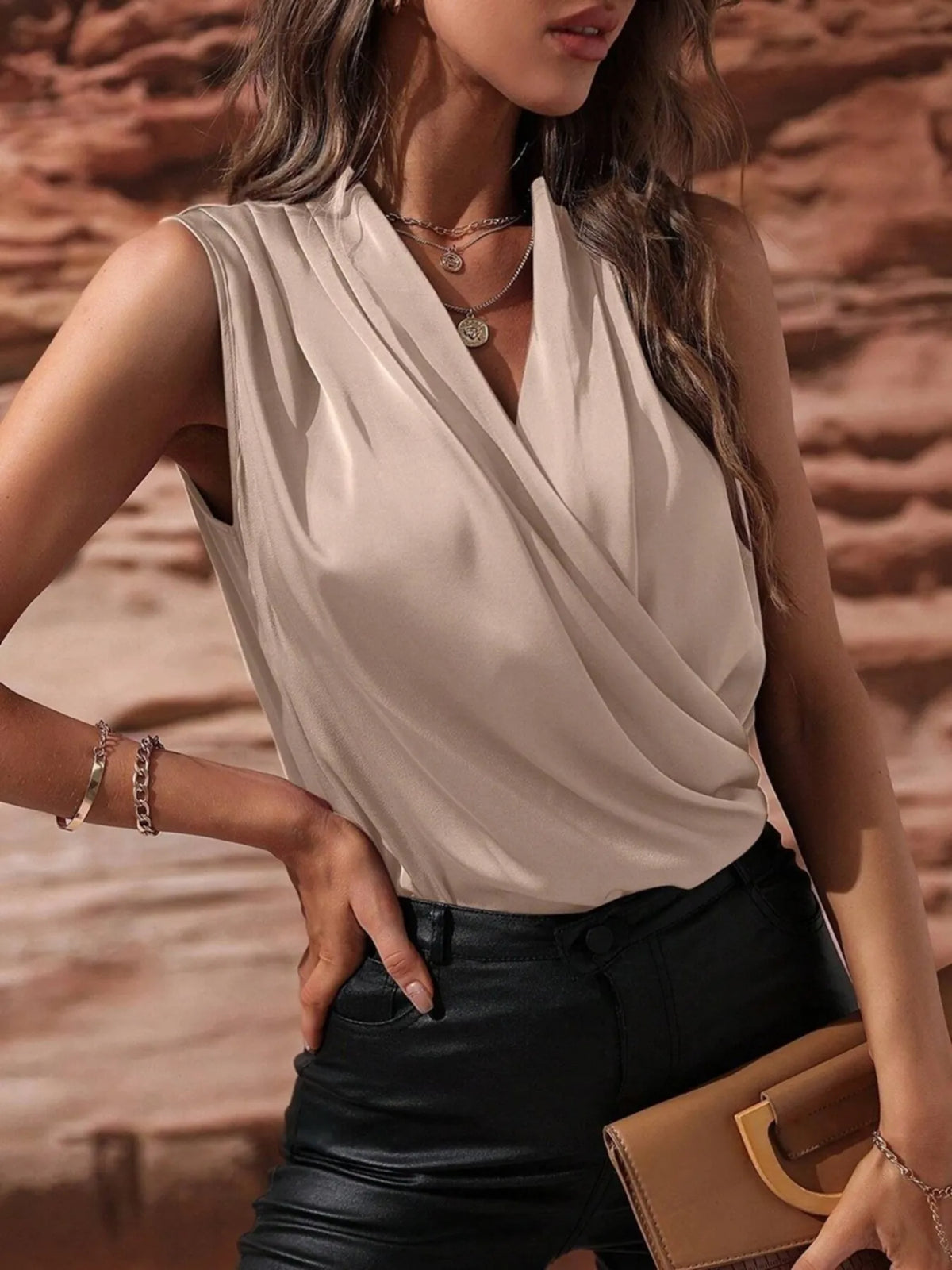 Sleeveless Wrap Draped Blouse (16)