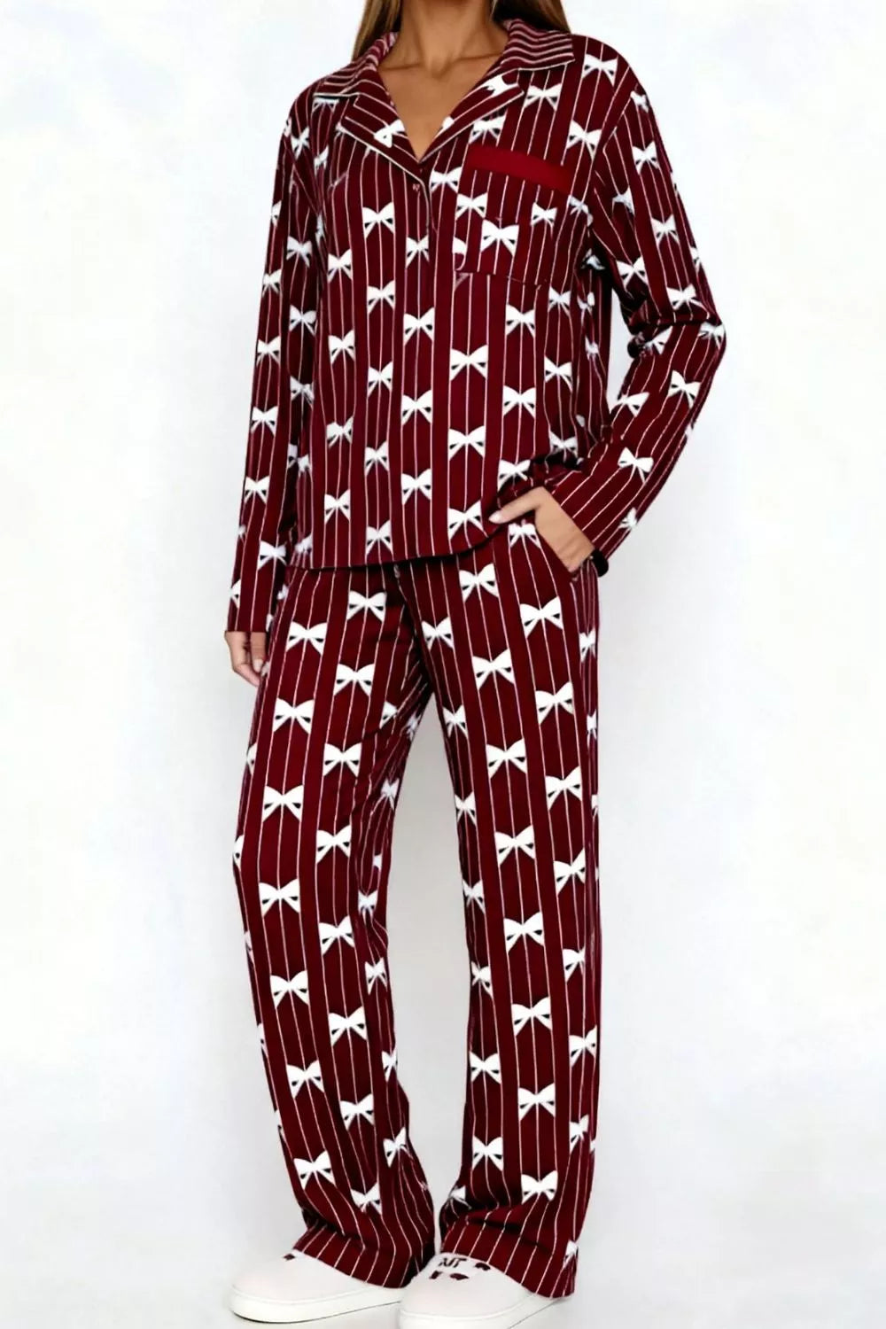 Bow Print Top Wide Leg Pants Lounge Set (11)