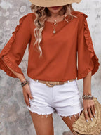 Ruffle Sleeve Solid Color Blouse (23)