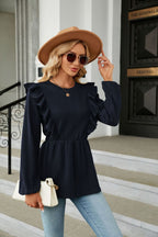 Round Neck Ruffled Peplum Blouse (20)