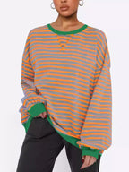Striped Round Neck Long Sleeve Sweatshirt (6)