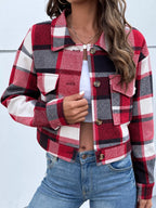 Plaid Button-front Cropped Jacket (49)