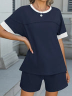 Round Neck Short Sleeve Top Shorts Set (4)