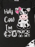 Children's Ruffled Cow Bodysuit Shorts Set Headband (11)