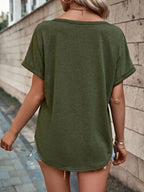 Full Size Decor Button Short Sleeve T-shirt Plus (24)