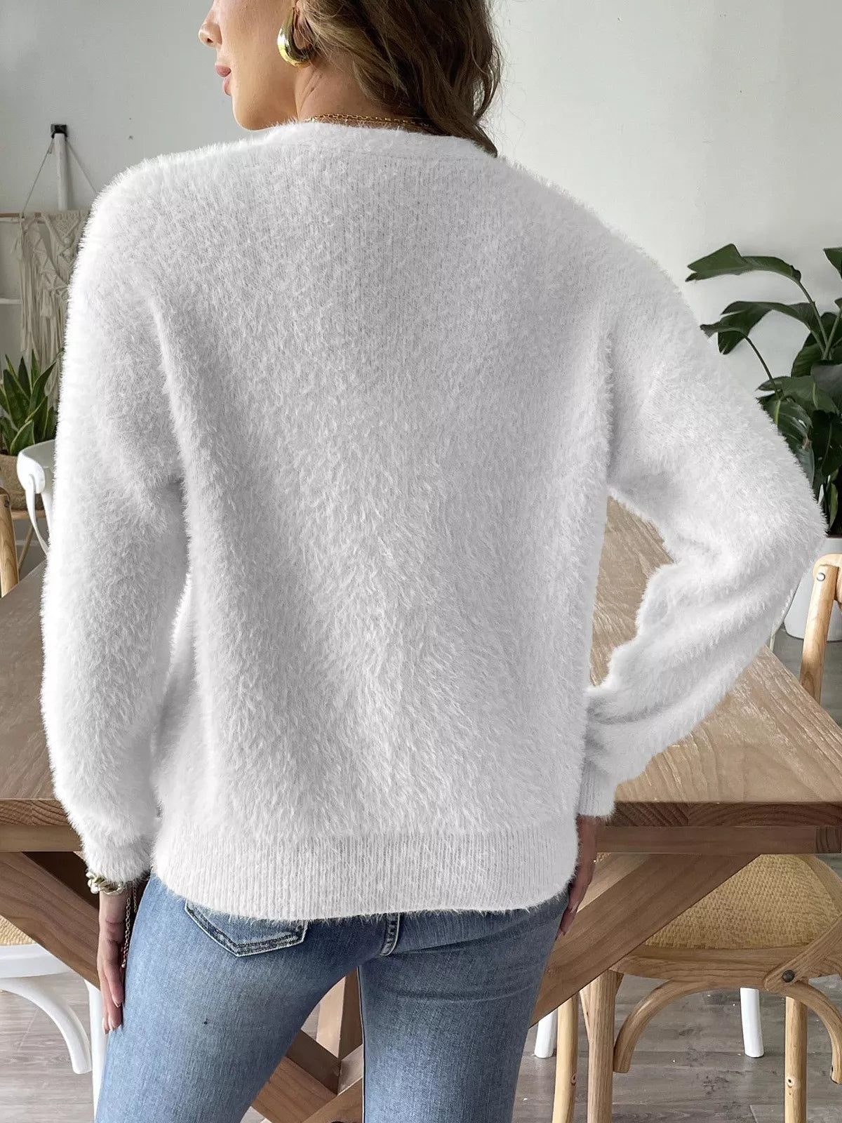 Fuzzy Knit V-neck Cardigan (10)