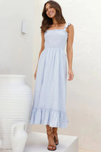 Ruffled Smocked Ruffle Hem Sleeveless Dress (7)