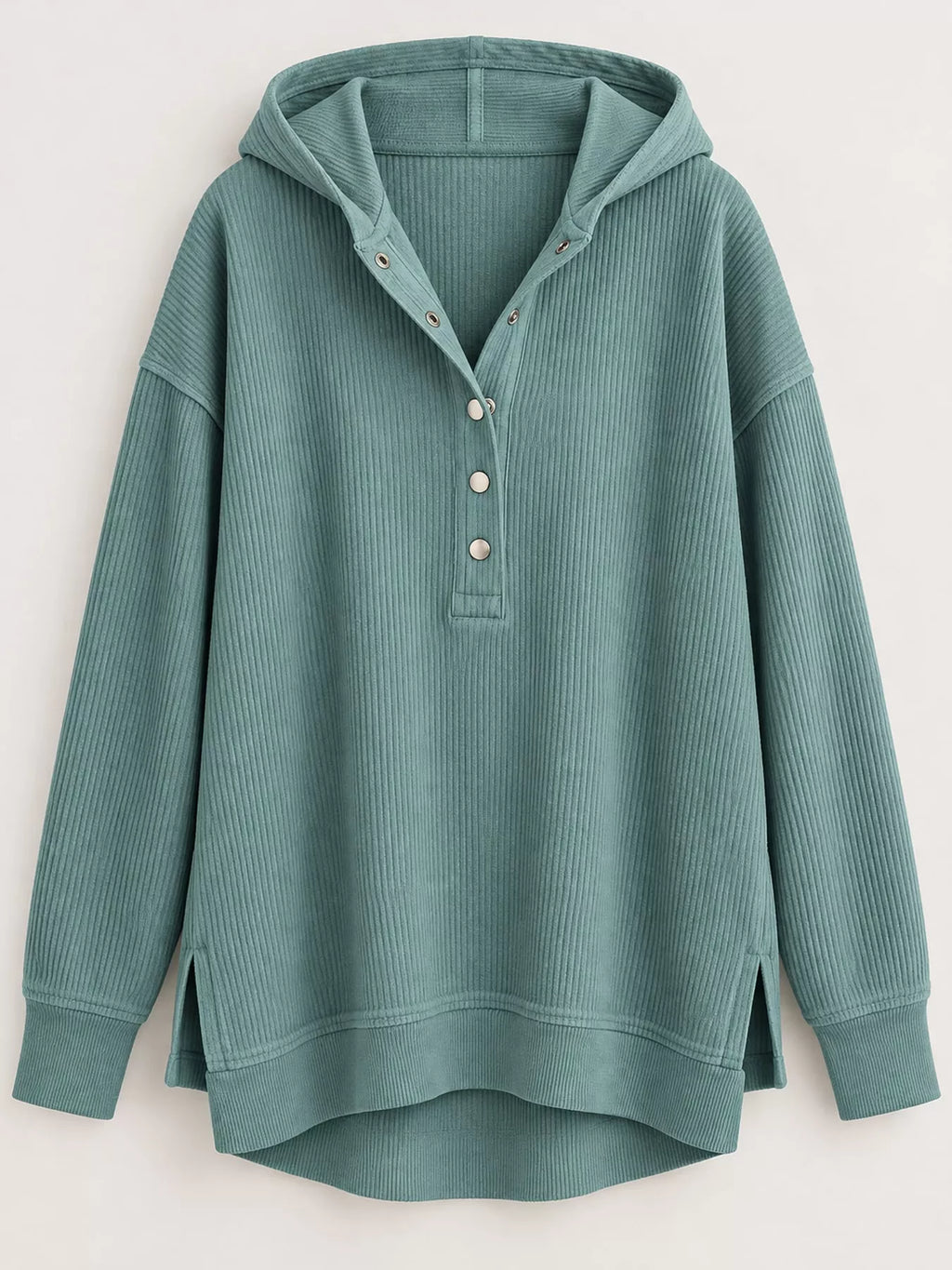 Full Size Snap Button Placket Dropped Shoulder Hoodie Plus (4)