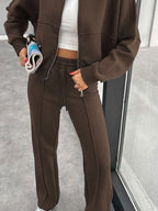Baseball Collar Zip Up Outerwear Drawstring Pants Set (11)