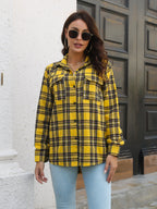 Plaid Collared Neck Buttoned Shirt Pockets (10)