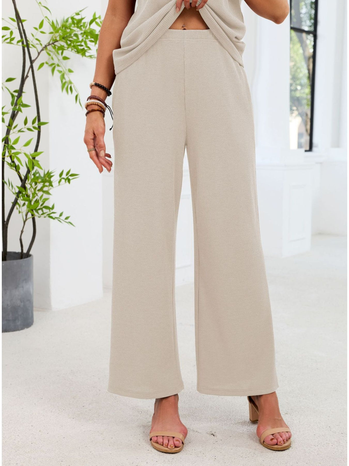 Lace Detail Short Sleeve Top Pants Set (8)