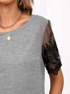 Lace Detail Round Neck Short Sleeve T-shirt (17)