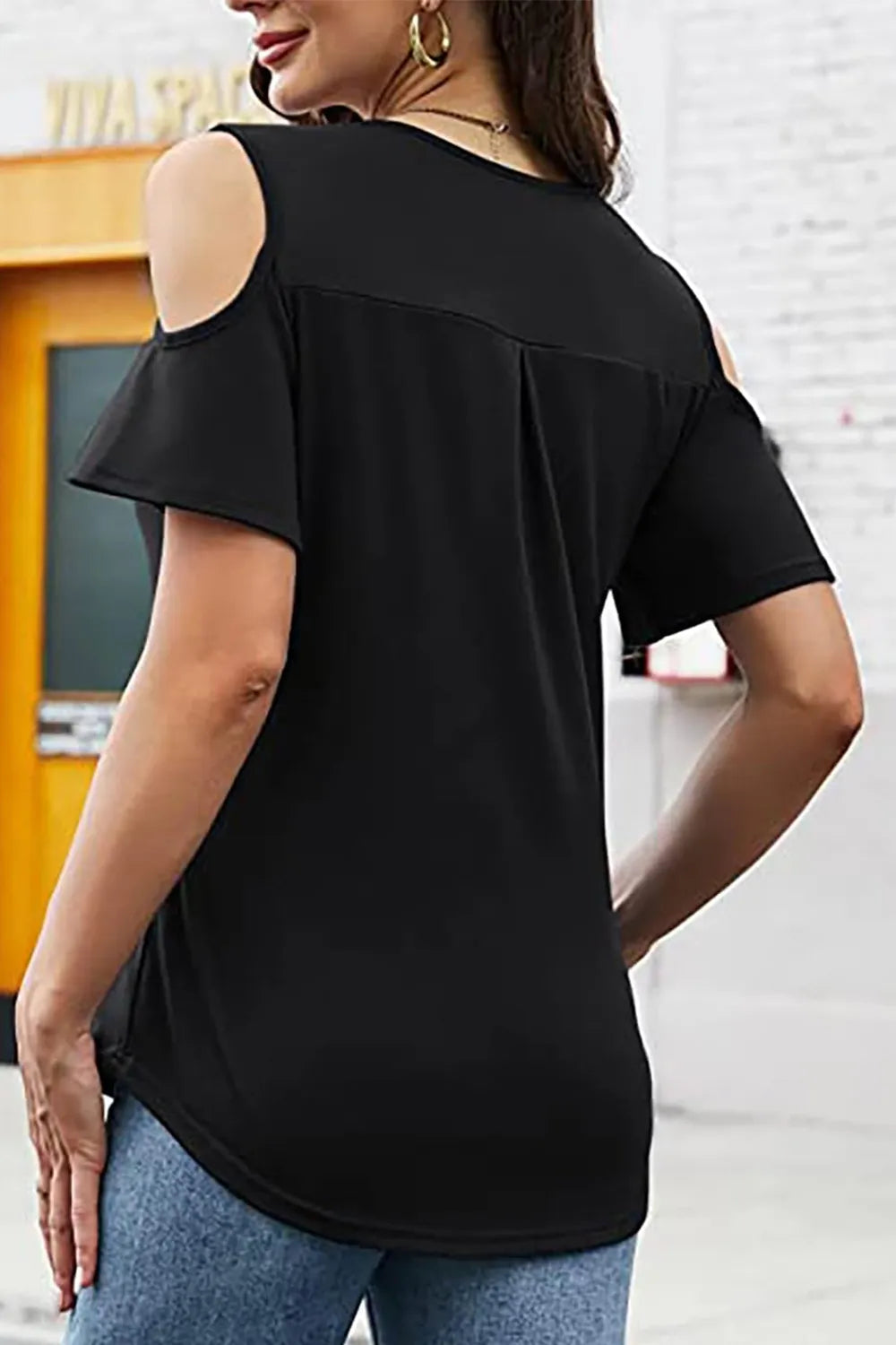 Full Size Half Zip Cold Shoulder Top (6)