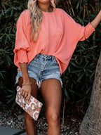 Round Neck Three-quarter Sleeve Blouse (18)