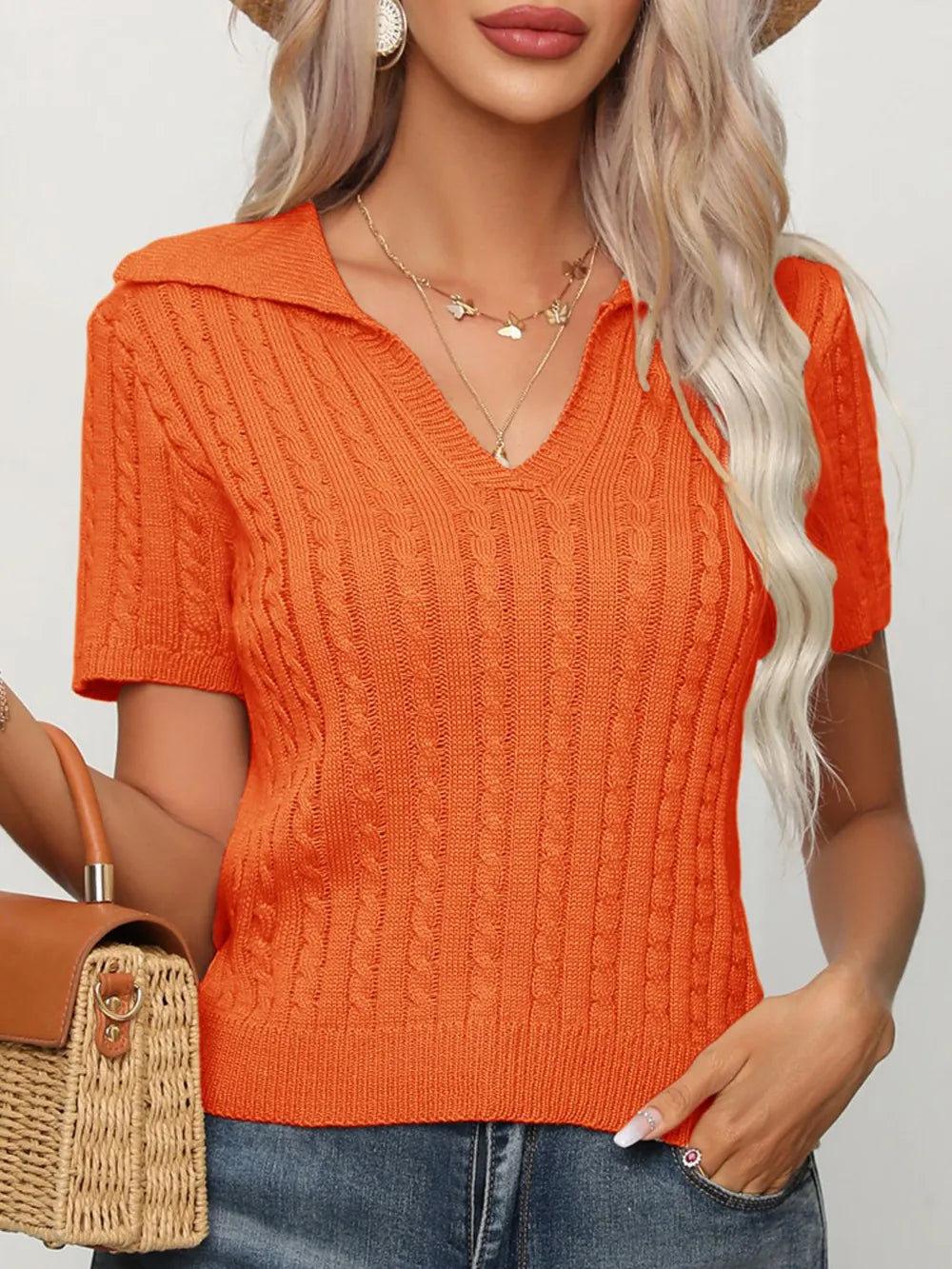 Cable Knit Short Sleeve Top (7)