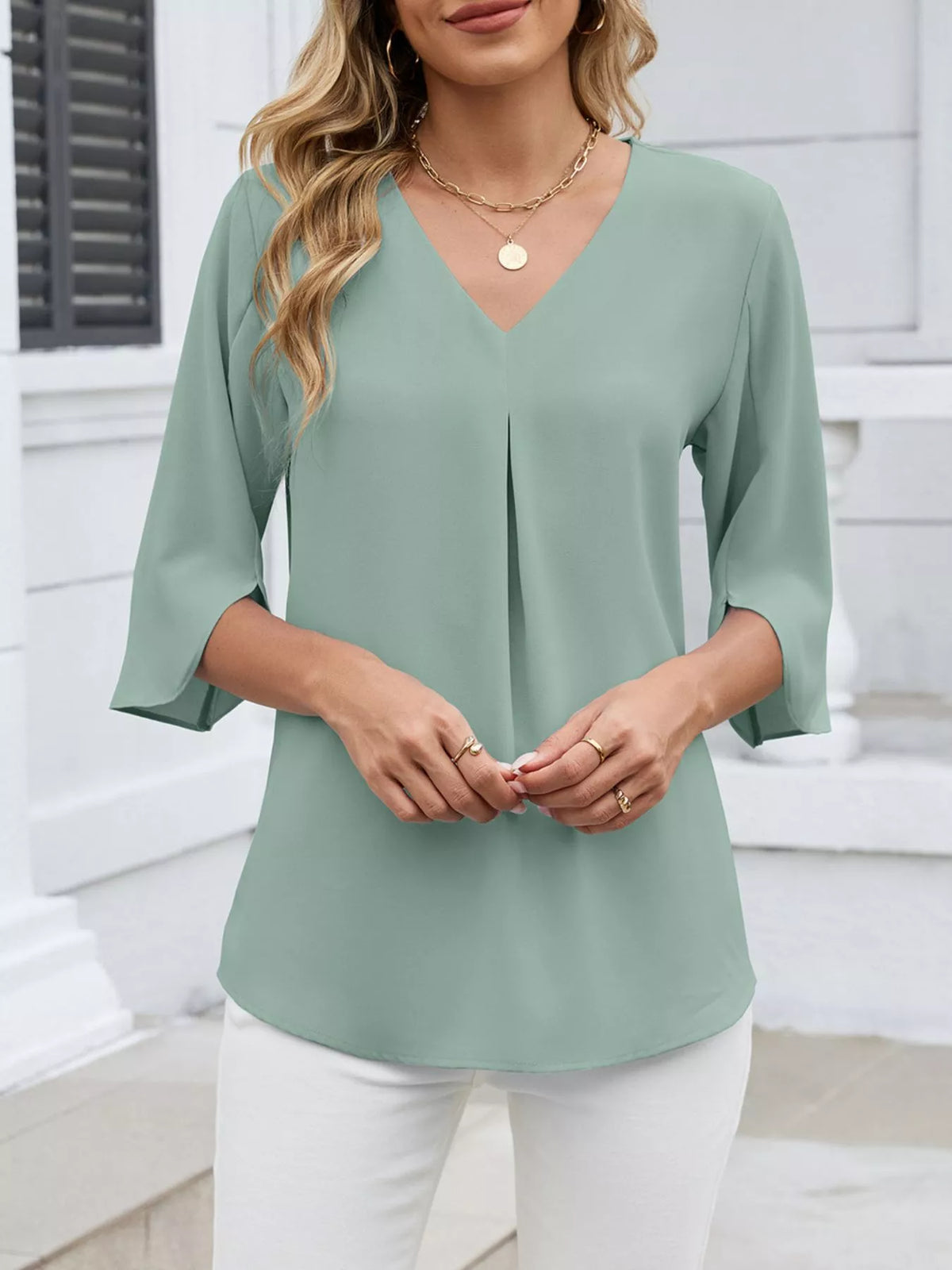 V-neck 3/4 Sleeve Blouse (16)