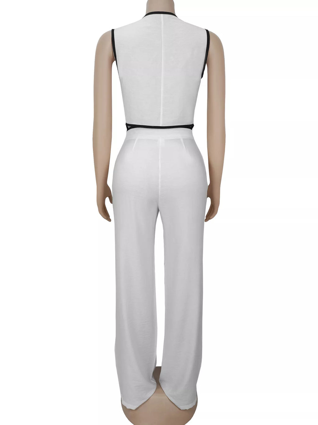 Contrast Trim Vest Wide-leg Pants Two-piece Set (9)