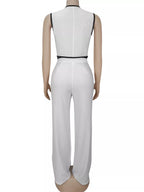 Contrast Trim Vest Wide-leg Pants Two-piece Set (9)