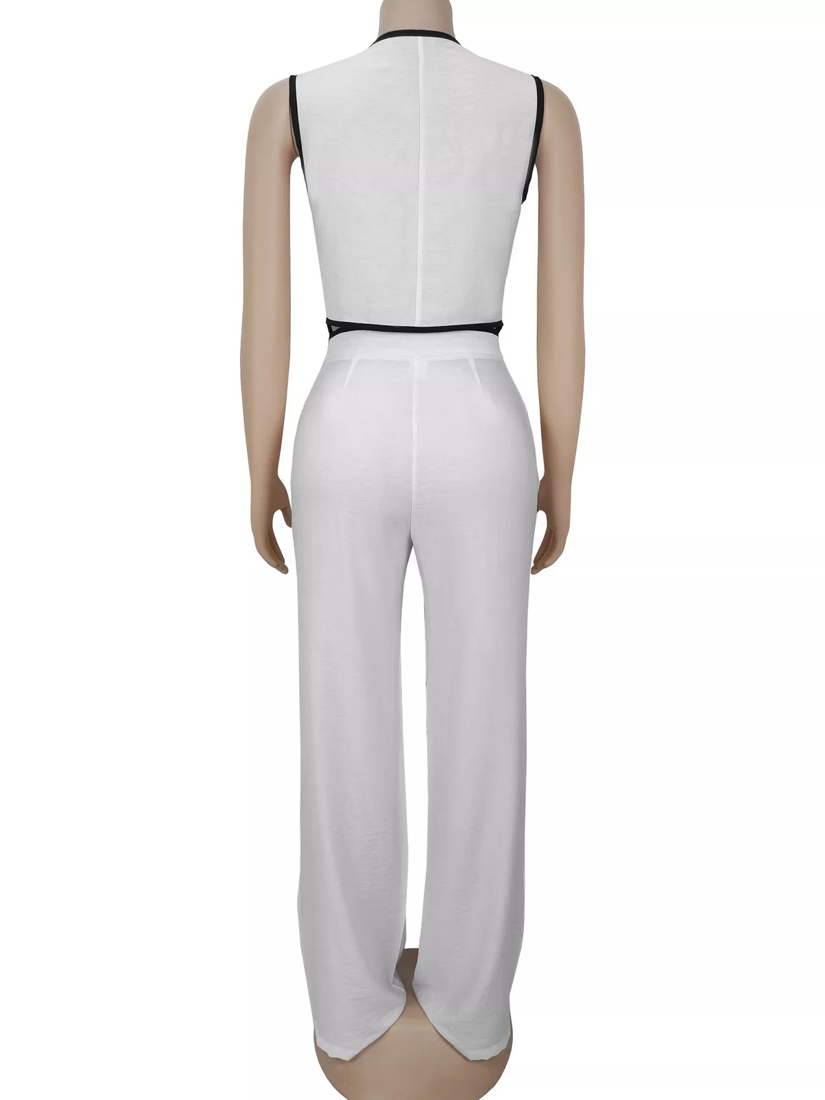Contrast Trim Vest Wide-leg Pants Two-piece Set (9)