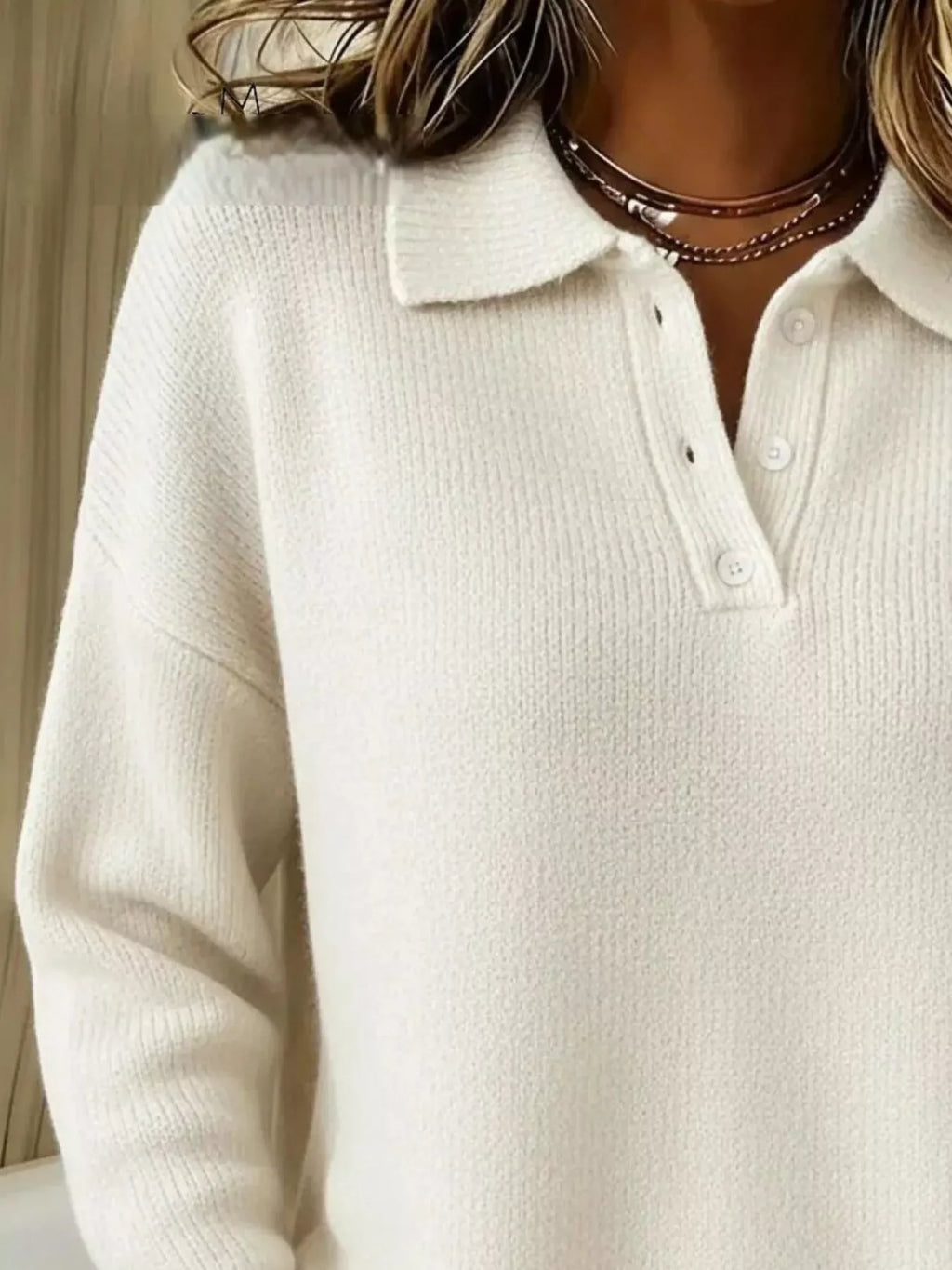 Full Size Half Button Collar Drop Shoulder Sweater Plus (2)