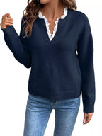 Lace Trim Dropped Shoulder Sweater (6)