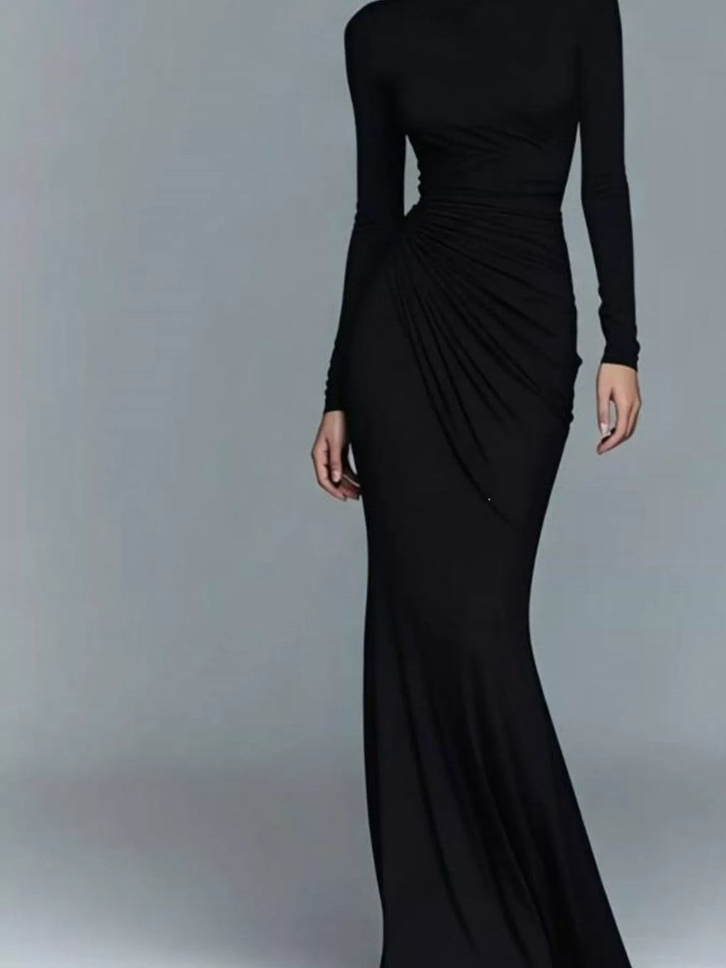 Turtleneck Long-sleeve Ruched Maxi Dress (6)
