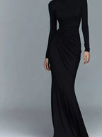 Turtleneck Long-sleeve Ruched Maxi Dress (6)