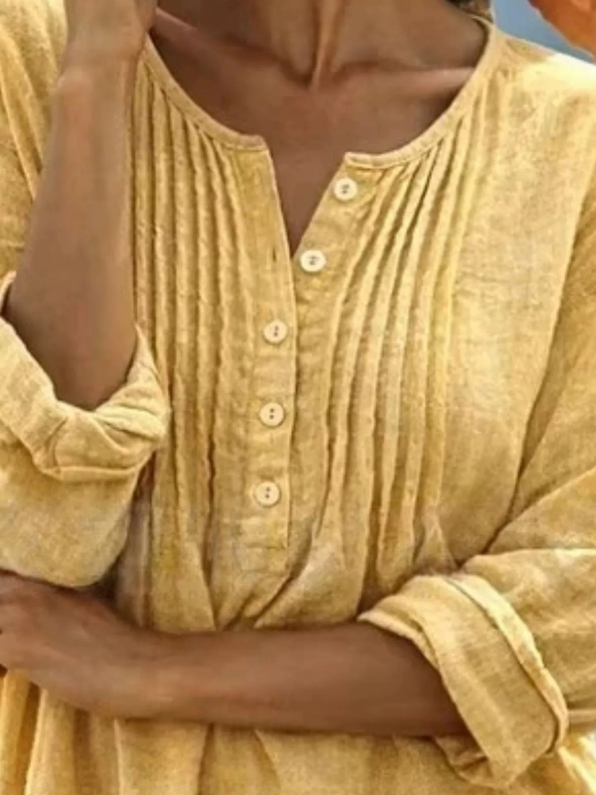 Casual Button Detail Long Sleeve Linen Shirt (5)