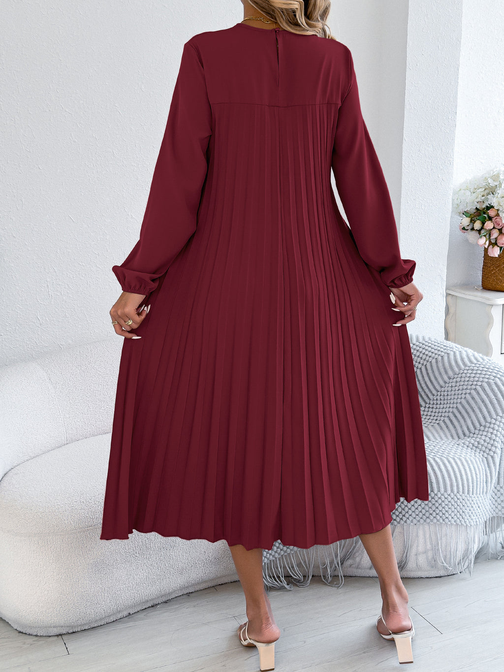 Pleated A-line Midi Dress (15)