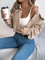 Corduroy Button-up Dropped Shoulder Jacket (13)