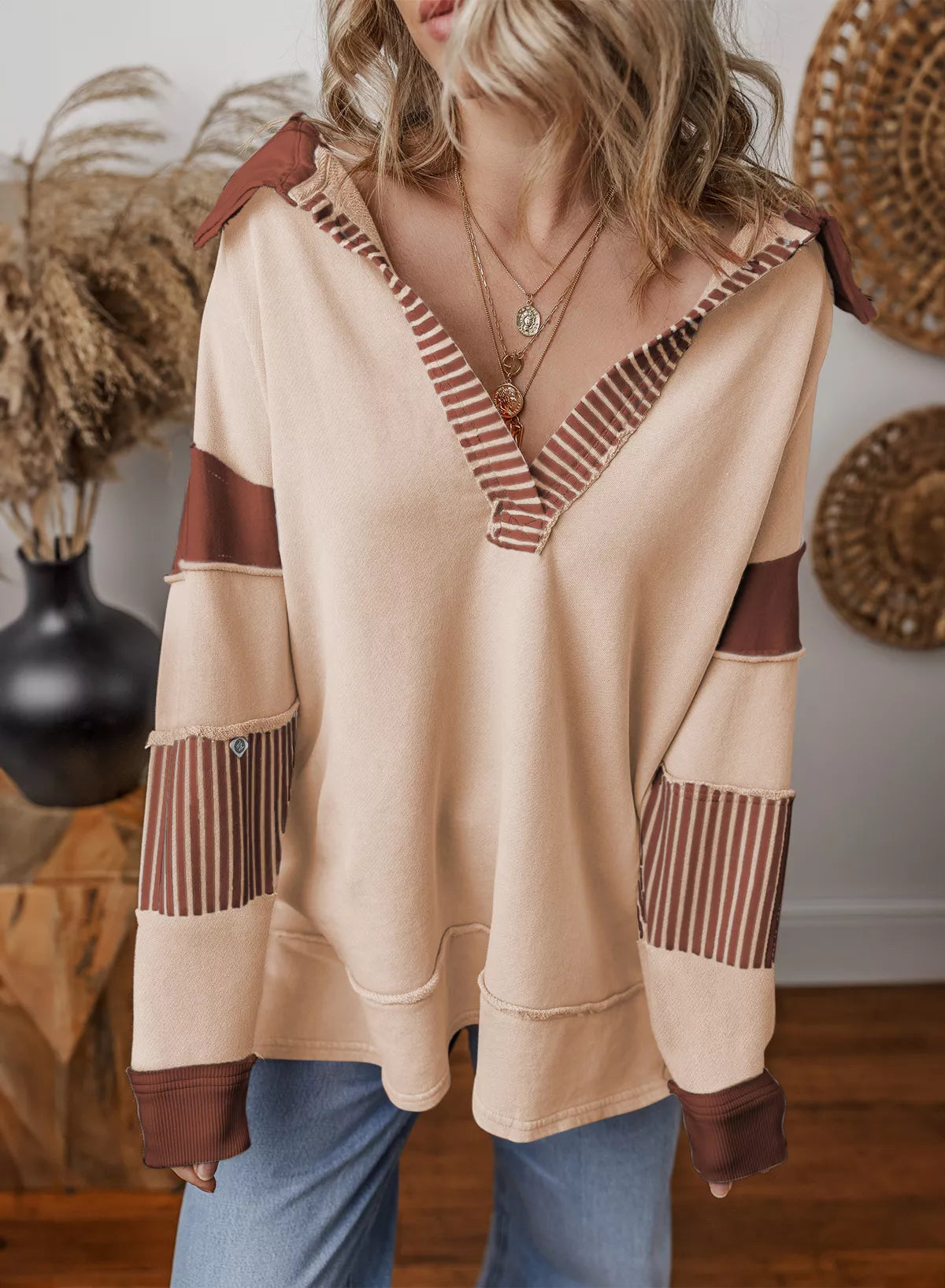 Block Striped Johnny Collar Sweatshirt (3)