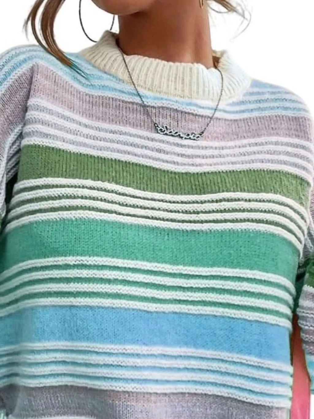 Rainbow Striped Drop Shoulder Oversized Sweater (19)
