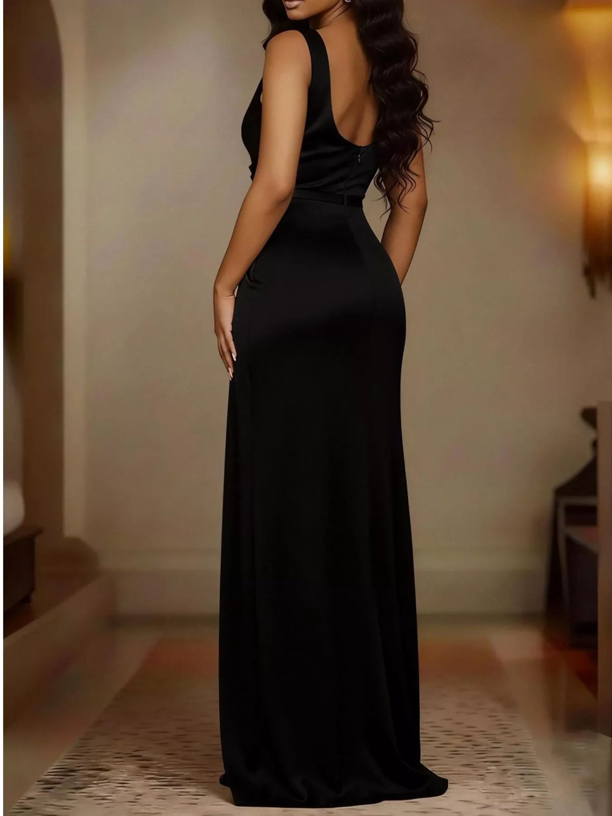 Full Size Satin Cowl Neck High Slit Maxi Dress Plus (6)