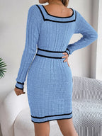 Contrast Trim Long Sleeve Sweater Dress (15)