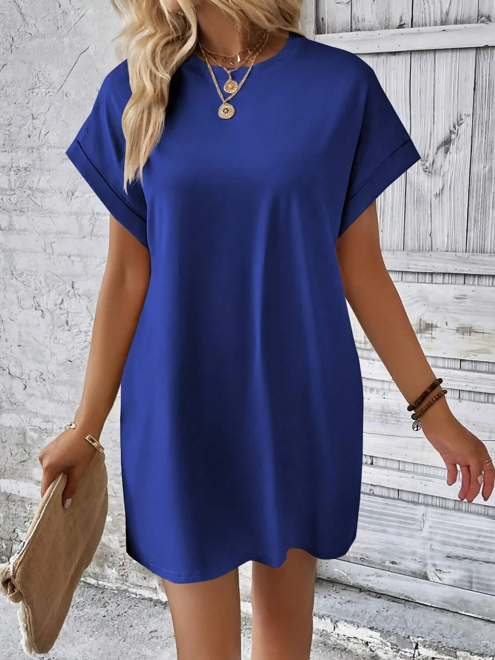 Round Neck Short Sleeve Mini Dress (21)