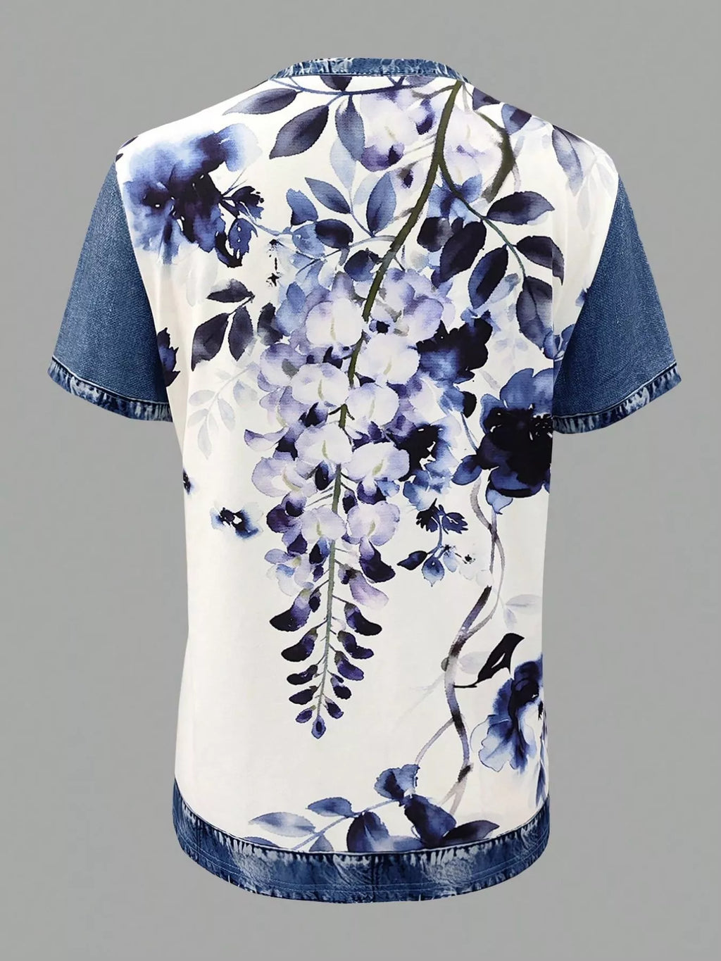 Denim Patchwork Short Sleeve Blouse (8)