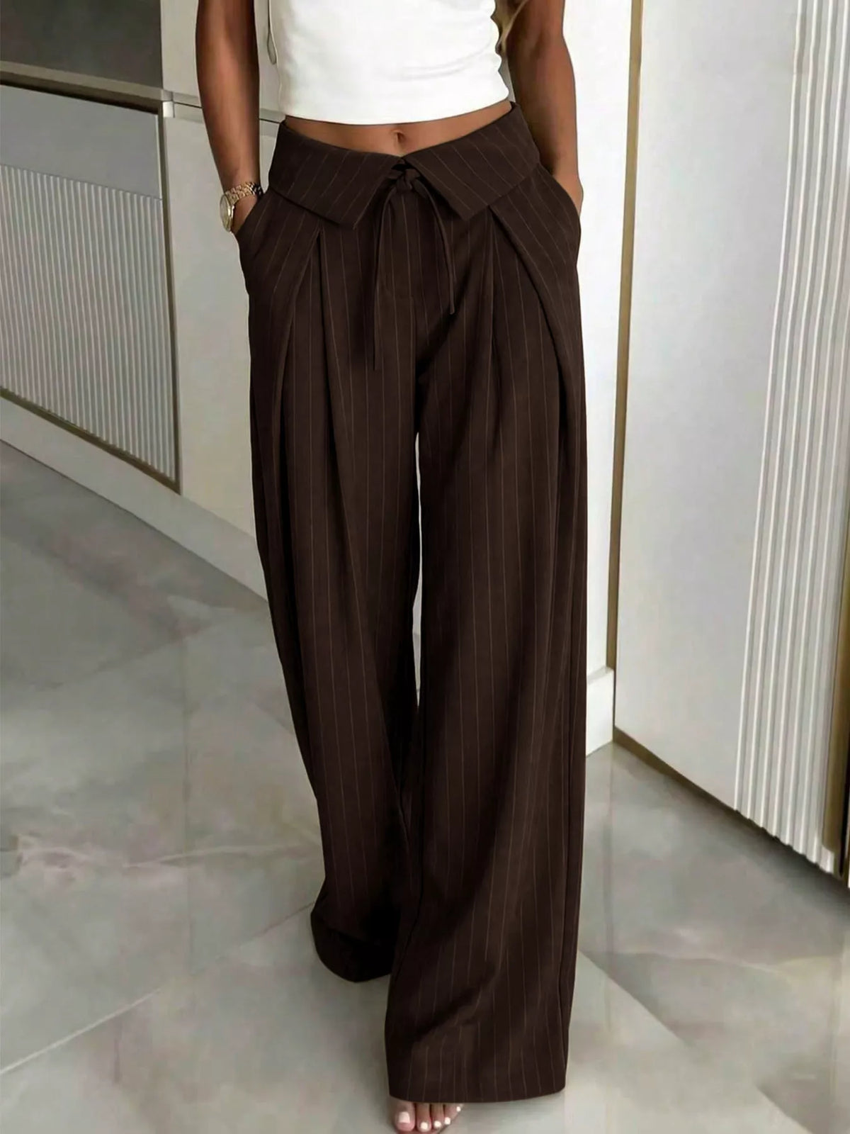 High-waisted Wide-leg Pinstripe Pants (10)