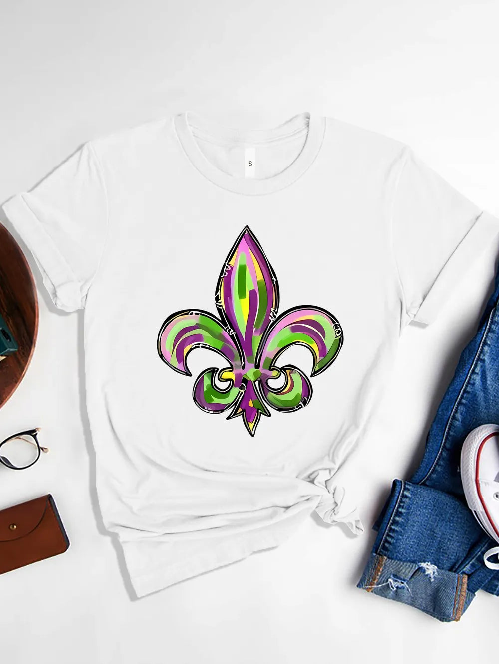 Mardi Gras Graphic Round Neck Short Sleeve T-shirt