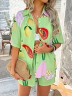 Printed Button Down Shirt Shorts Set (28)