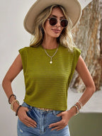 Textured Round Neck Cap Sleeve Top (3)