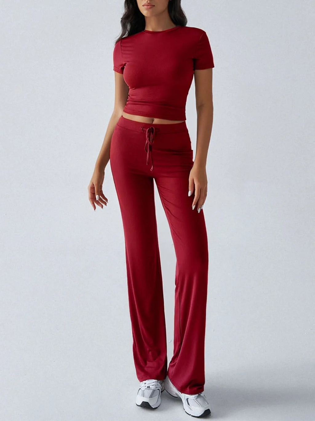 Round Neck Short Sleeve Top Pants Set (13)