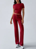 Round Neck Short Sleeve Top Pants Set (13)
