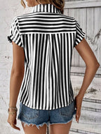 Striped Button-up Short Sleeve Shirt Pocket (9)