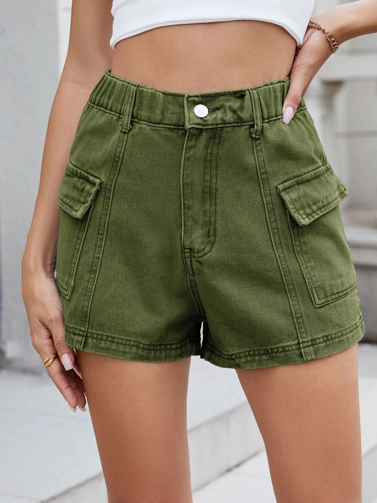 High Waist Cargo Denim Shorts (7)