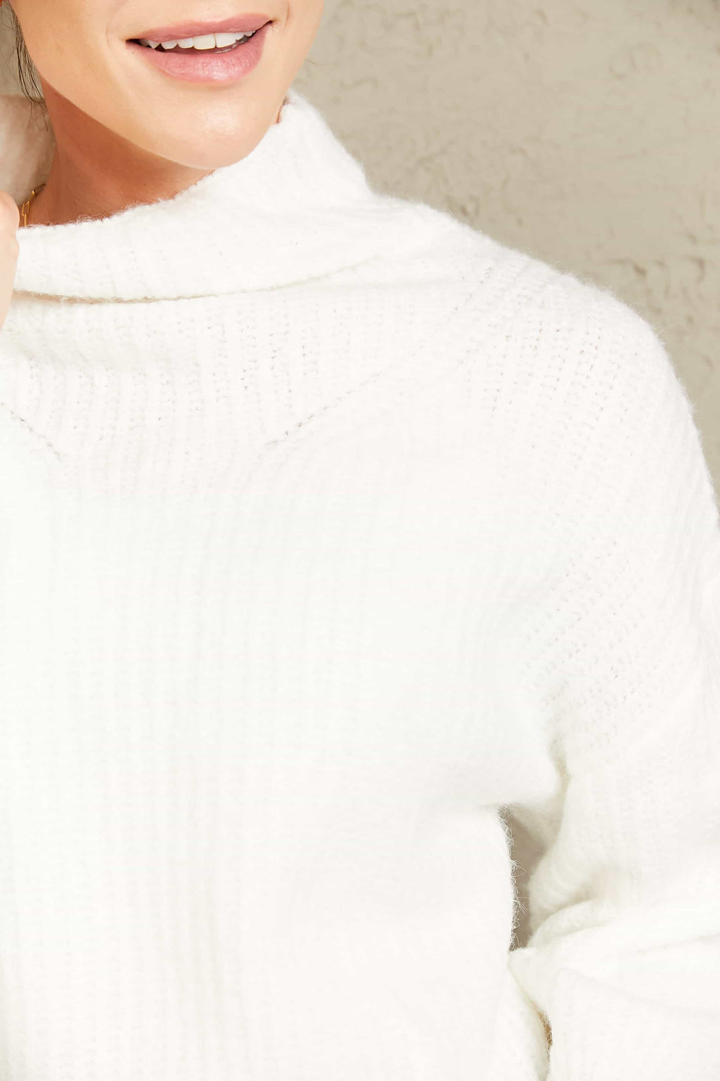 High Neck Balloon Sleeve Rib-knit Pullover Sweater (5)