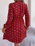 Polka Dot Tie Neck Pleated Dress (14)